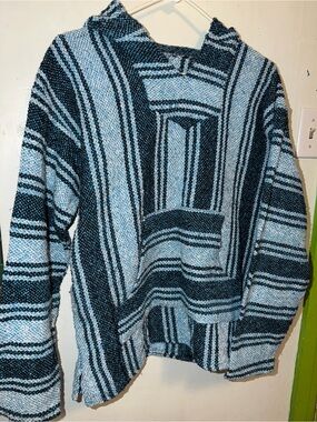 Men's Striped Hooded Cardigan Sweater - Black & Light Blue